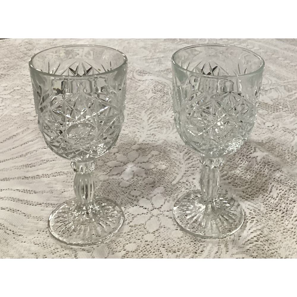 Set of 2 Vintage Libbey HOBSTAR Star of David Water Wine Goblets Glasses 7 1/4"